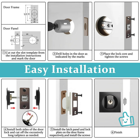 Step-by-step installation guide for Pocket Door Lock With Key Matte Black Privacy Latch For Sliding Bifold Doors Fits Standard 1 Inch Holes