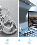 Before and after using 12 Pack Adhesive Cable Clips For Desk Home Office And Car Cord Management Wire Holder Clips thin cords organized