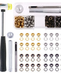 All In One Eyelet Grommet Kit With 240 Pcs 4mm 5/32 Inch Thickened Metal Eyelets And Washers Include Punch Cutter Rubber Hammer And Four Tools