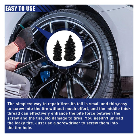 Person using DIY Tire Patch Kit With 40 Rubber Plugs In Two Sizes For Quick Self Service Puncture Repair on car tire