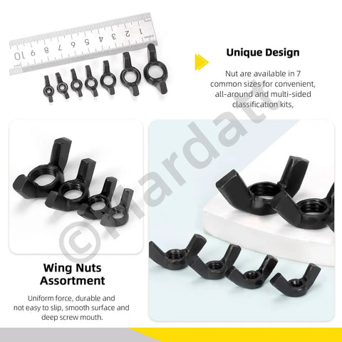 Tough As Nails Carbon Steel Metric Wing Nuts Assortment Kit showing various sizes from M3 to M12 for easy finger tightening.