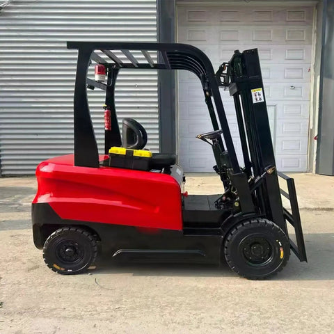 No Fuss Electric Forklift Featuring Smooth Hydraulic Lift And Fully Adjustable Seat, side view showing compact design and thickened steel mast.