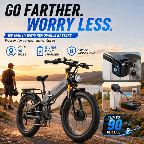 Heavy Duty Dual Motor Electric Bike For Adults With 5000W Peak Power And Awd, 42V Battery Delivering 90 Mile Range, 40Mph Top Speed On 26 Inch Fat Tires, Full Suspension And Hydraulic Brakes To Rip Through Any Trail with a removable battery.