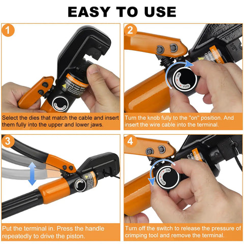 Hydraulic Crimping Tool And Cable Cutter Kit With 9 Dies For 1 Eighth To 3 Sixteenth Stainless Steel Cable Railing, easy use steps