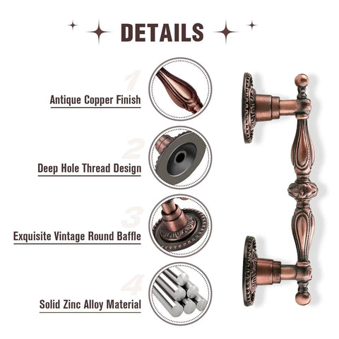 Antique Copper Cabinet Pulls With 2.5 Inch Hole Centers And 3.5 Inch Overall Length Solid Zinc Alloy Retro Drawer Pulls Details
