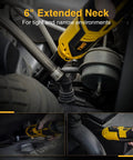 Workhorse Cordless Electric Ratchet Wrench 3/8 Inch, 40 Ft-Lbs Torque, 12V Long Reach Kit in use with 6-inch extended neck