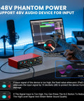 4 In 2 Out USB Audio Interface With 48V Phantom Power 24Bit 192kHz Recording Quality setup with guitar and microphone