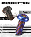 Badass Slick Blue Titanium Alloy Derby Cover Screws For Harley Road Glide FLTRX And Heritage Softail Classic FLSTC image showing corrosion-resistant titanium screw.