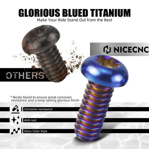 Badass Slick Blue Titanium Alloy Derby Cover Screws For Harley Road Glide FLTRX And Heritage Softail Classic FLSTC image showing corrosion-resistant titanium screw.
