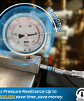LANNIU grease gun coupler kit with 90-degree adapter and needle tip, 12000 PSI rated, attached to a metal grease gun
