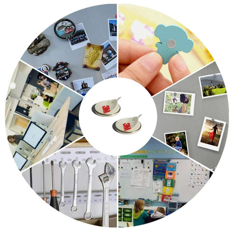 Front view of LiftSun 1/2-inch neodymium disc magnets with 3M 4920 VHB adhesive backing, pack of 50