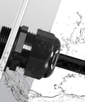Six Pack One Half Inch NPT Black Adjustable Cable Glands IP68 Waterproof Electrical Connectors Nylon Cord Grips Strain Relief For Electrical Boxes No Fuss Install, black gland in panel