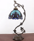 Stained Glass Tiffany Style Bedside Table Lamp With Metal Leaf Base, Cozy Reading Desk Light, Bronze Finish, 21 Inch Tall