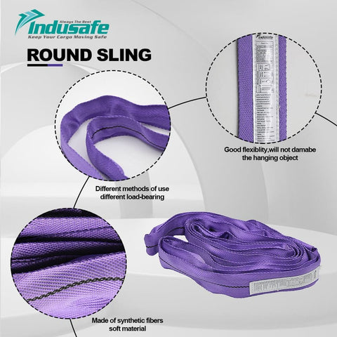 Endless Round Slings 1 Inch Polyester Spanset Lifting Straps, purple color, showing flexibility and load-bearing features.
