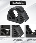 Close-up of Rugged Truck Shovel Holder With Quick Release Rubber Clamp Mount Kit, black clamp with key features highlighted