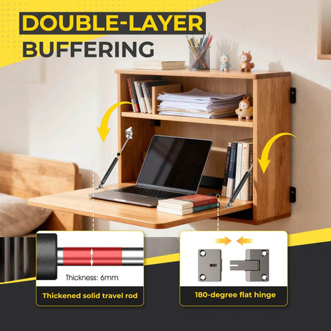 Heavy Duty Drop Down Gas Struts With 90 Degree Paging Axis Flush Gas Spring Hinge For Fold Up Cabinets installed on a desk.