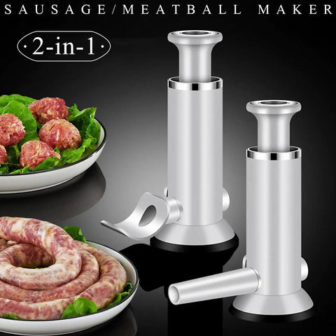 Two In One Sausage Stuffer And Meatball Maker Stainless Steel Manual Press For Homemade Sausages And Party Meatballs Vertical Design Tubes In A Compact Kitchen Tool