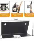Heavy Duty Steel Skateboard Wall Mount Rack Secures Decks For Garage Storage Rad Display Setup and Shields Boards From Nasty Floor Scuffs While Daily Rolling, showing dimensions and installation details.