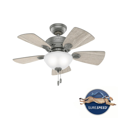 34 Inch Indoor Ceiling Fan With LED Light And Pull Chain, Standard Mount, 5 Blade Quiet Fan, Matte Silver Finish