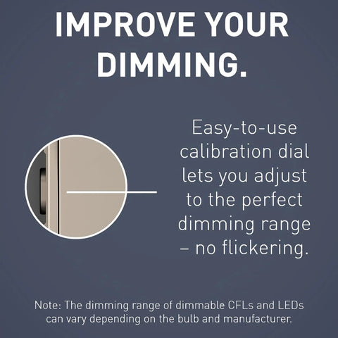 Close-up of calibration dial on 450W Preset Decorator Rocker Dimmer Switch With Locator Light For Dimmable LED And CFL Bulbs Single Pole Or 3 Way 120V Nickel Finish Easy Install Smooth Dimming For Large Rooms