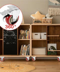 Four Inch Polyurethane Casters Roll Like Butter With Silent 360 Swivel Action And Rock Solid Heavy Duty Locking Brakes on bookshelf.