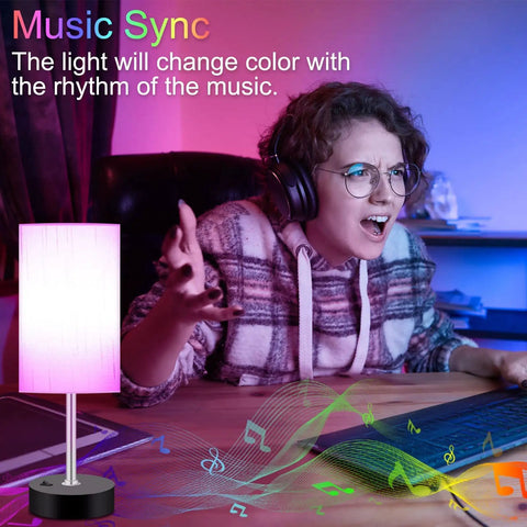 Smart RGB LED Bedside Lamp With USB Charging Ports, Multicolor Dimmable Table Light For Bedroom That Works With Alexa And Music Sync