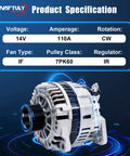 High Output 110 Amp Alternator Replacement For Nissan Frontier Pathfinder And Xterra 2005 2006 2007, visible product specifications