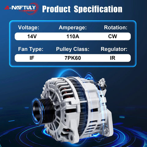 High Output 110 Amp Alternator Replacement For Nissan Frontier Pathfinder And Xterra 2005 2006 2007, visible product specifications