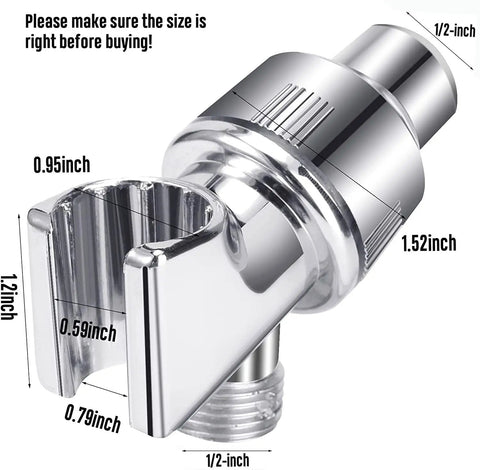 Adjustable Shower Arm Holder for Handheld Shower Head with Swivel Ball 1/2 Inch IPS Chrome Mount and Adapter Bracket dimensions