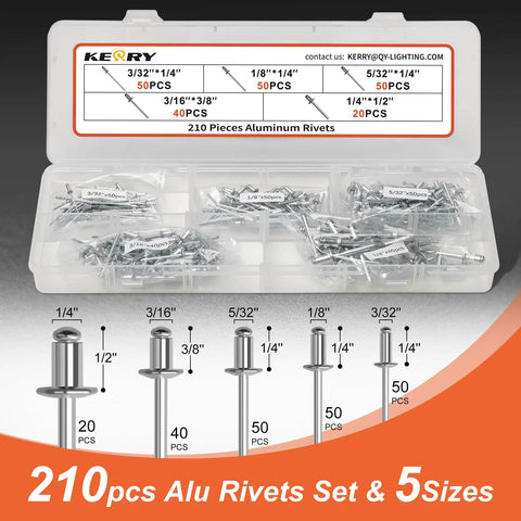 Heavy Duty 14 Inch Two-Handed Pop Rivet Gun Kit With 210 Rivets And Five Nosepieces Set in Case for Metal Use