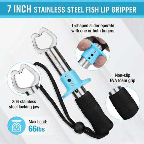 7 inch stainless steel fish lip gripper from 6 Piece Fishing Tools Kit With Pliers Fillet Knife Fish Lip Gripper Hook Remover Digital Fish Scale Line Snips Fly Fishing Retractor With Sheath And Lanyard A Solid Gift For Men Who Love Angling