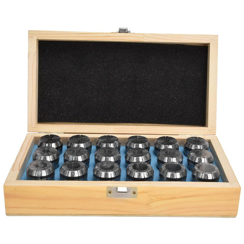 18 Piece Spring Collet Set 3 To 20 mm Carbon Steel CNC Milling Chuck Lathe Accessories in open wooden box