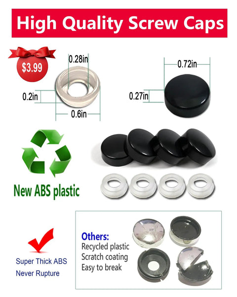 Anti-Theft M5 License Plate Screws 0.8x12mm For BMW And Tesla Black Stainless Steel Car Tag Bolts With Caps, Rustproof Security Fasteners