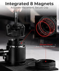 Level Up Your Daily Grind With This Legit Espresso Wdt Tool, Packed With A Flexible 54Mm Stirrer, Adjustable Ten Needle Distributor, Smart Dosing Funnel, Sturdy Stand, And Pro Barista Finish For Smooth Extractions, showcasing integrated 8 magnets and silicone stand.