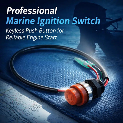 Keyless Push Button Start Stop Switch For Marine Boats And Outboard Engines with waterproof design and 18 inch wire