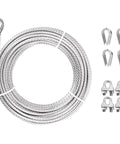 Three Eighths Inch Steel Cable Kit 30 Ft 7x19 Wire Rope With Loops Clamps And Thimbles 12000 Lbs Breaking Strength Heavy Duty Cable