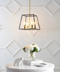 Black And Brass Farmhouse Industrial 4 Light LED Pendant For Kitchen Island And Dining Room hanging over table