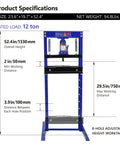 Diagram of Heavy Duty 12 Ton Hydraulic Shop Press With H Frame Garage Floor Workhorse Adjustable Working Table Height Thick Steel Plates