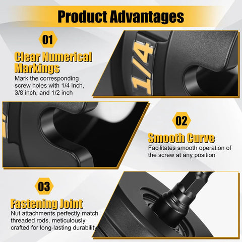 Product advantages with clear markings, smooth curve, fastening joint for Two Pack Nut Zipper Drill Attachment For Quick Nut Removal.