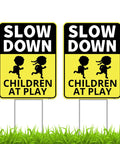 Two Pack Drive Slow Children At Play Safety Signs For Street With Stakes 13 By 17 Inches Double Sided Corrugated Plastic Yard Signs