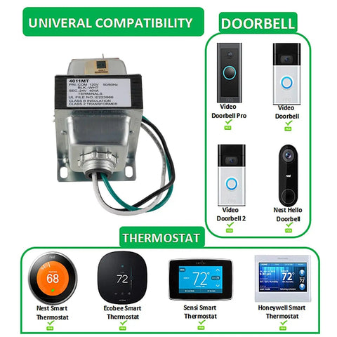 24V 40VA Thermostat And Doorbell Transformer For Ring Doorbell And Thermostats, UL Certified, compatible with various devices