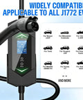 Smooth Operator 40 Amp Level 2 Electric Vehicle Charger Featuring 240 Volt Nema 14-50 Plug And 25 Foot J1772 Cable with display and J1772 plug.