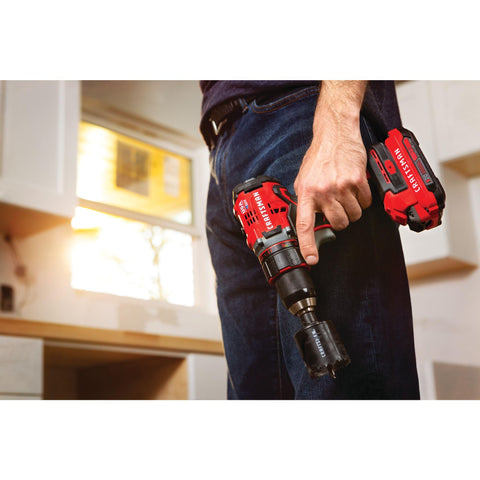 Person holding 20V Max Cordless Drill Driver With 1/2 Inch Keyless Chuck, Includes Two Batteries And Charger, Brushless Motor