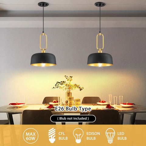 Industrial Pendant Lights 2 Pack Black Farmhouse Ceiling Fixtures over dining table, warm lighting atmosphere.