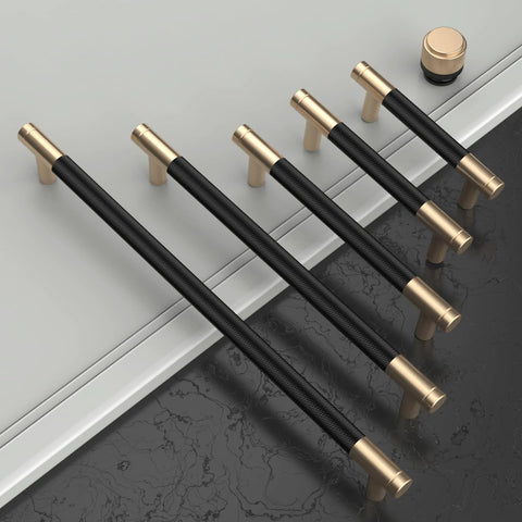10 Pack Matte Black And Gold Knurled Cabinet Knobs For Kitchen Cabinets And Dressers Zinc Drawer Knobs shown on surface