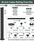 36 Inch Cable Railing Post Kits featuring pre-drilled holes and included accessories for Kick Your Deck Up A Notch With This Straightforward Surface Mount Cable Railing Kit Covering 26 To 32 Feet Black Powder Coated Stainless Steel Posts Pre Drilled For Dead Simple Installation And Heavy Duty Swageless Tensioners.