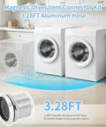 Image of 4 Inch Magnetic Dryer Vent Connector Kit With Flexible Hose And Strong Magnetic Seal For Quick Connect shown with laundry dryers.