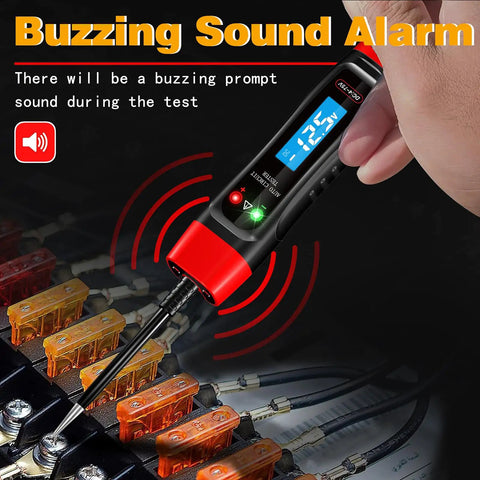 4 To 75V LCD Automotive Test Light With Built In Voltage Meter And Buzzer Electric Probe Pen For Car Battery Polarity Continuity And Fuse Checks Wide Range Auto Circuit Tester For Vehicle Electrical Systems testing fuse block with hand held probe