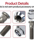 Close-up of 5 Pack Beefed-Up M12x1.5 Wheel Lug Studs And Lug Nuts Kit for Hyundai and Kia models, showcasing details and finish