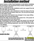 Installation guide for motorized chandelier hoist lifter showing steps on connecting and testing the device.